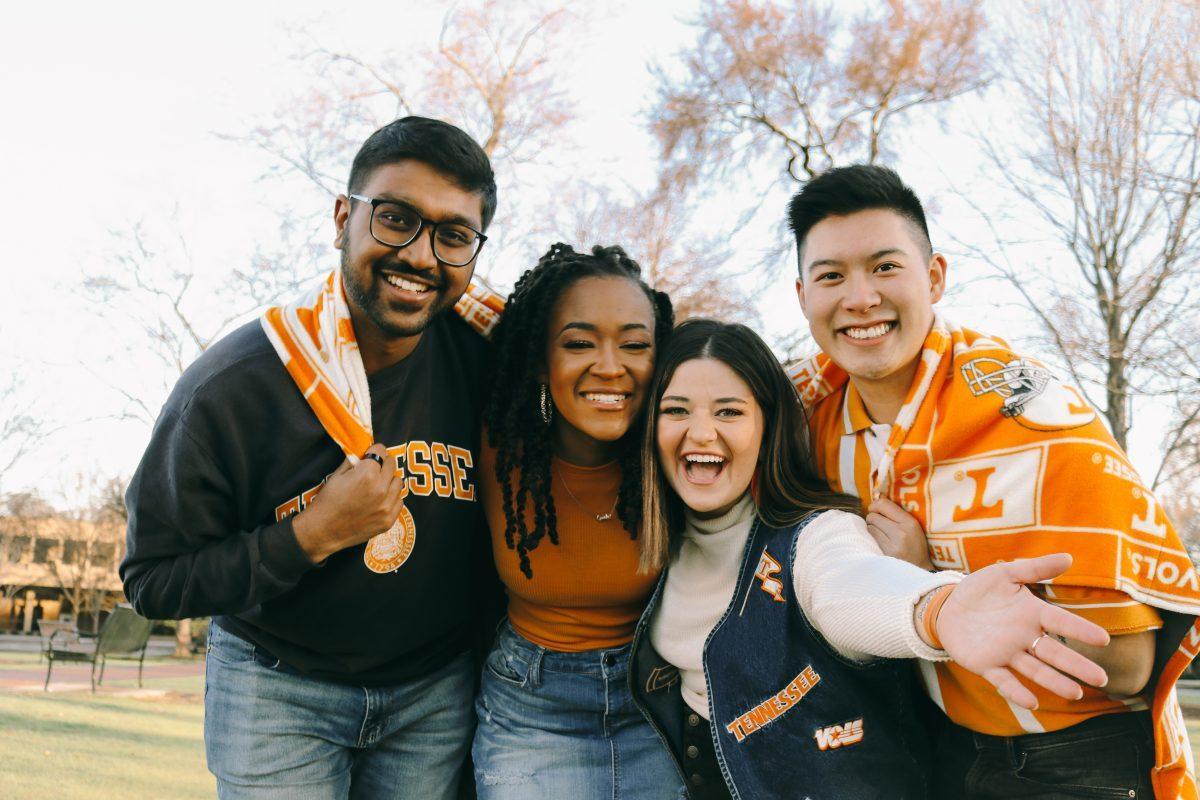 Raj Patel, a junior studying aerospace engineering, for student body vice president (left), Karmen Jones, a junior studying English rhetoric and Africana studies, for student body president (middle left), Emma Kate Hall, a junior studying political science, for student services director (middle right), Cody Ramangkoun, a junior studying industrial engineering, for executive treasurer (right).