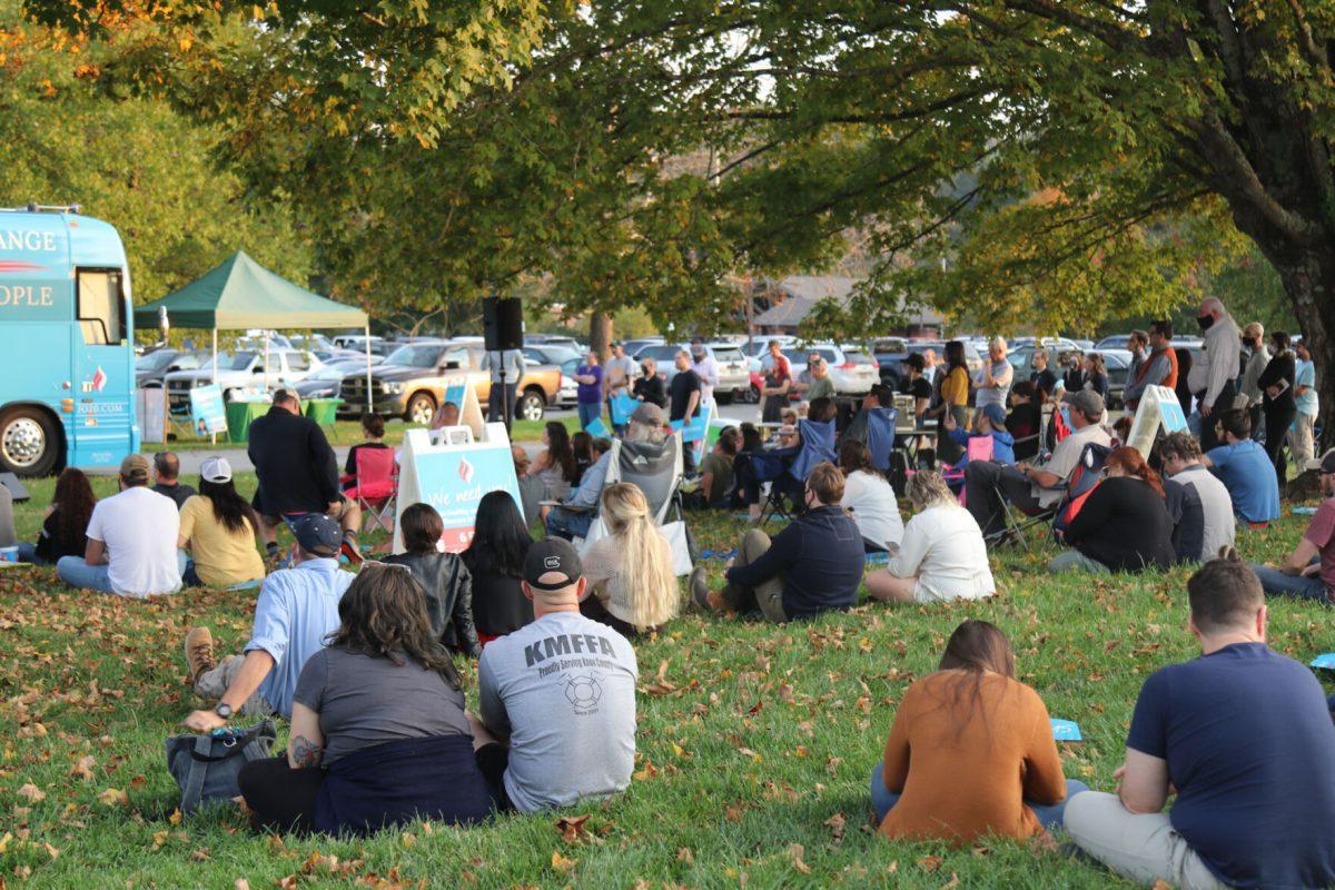 Supporters of Jo Jorgensen's campaign gather to hear her speak at Lakeshore Park on Monday, October 19th, 2020.