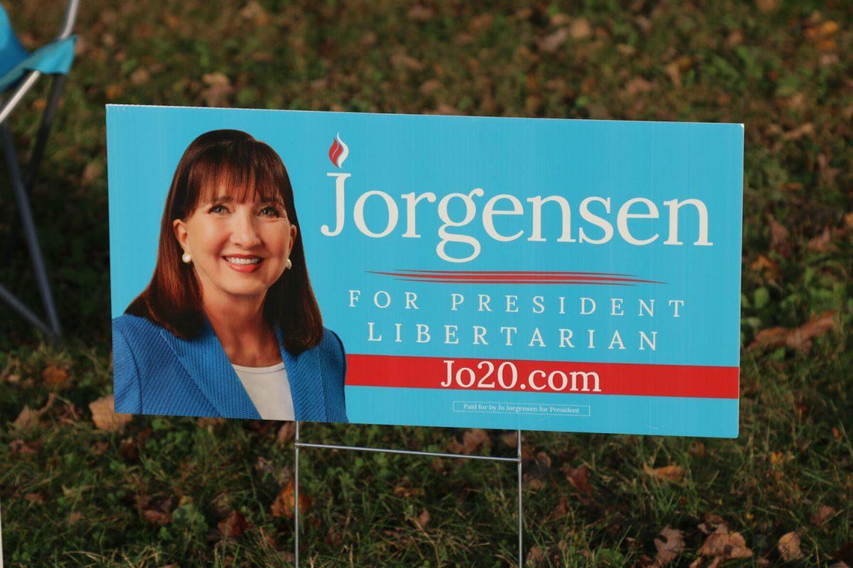 A Jo Jorgensen campaign sign at her rally at Lakeshore Park on Monday, October 19th, 2020.