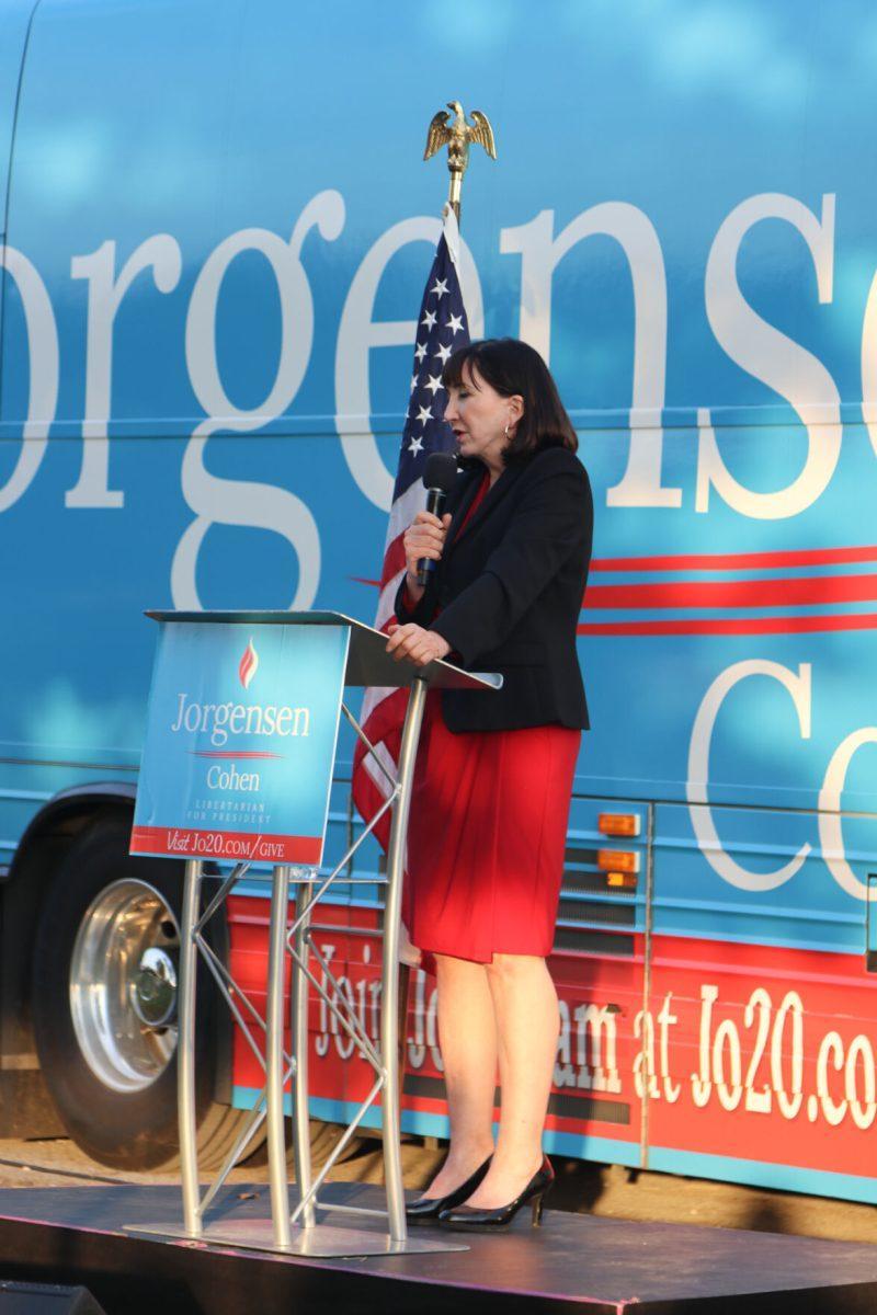 Jo Jorgensen speaks to supporters at her last stop during her bus tour at Lakeshore Park on Monday, October 19th, 2020.