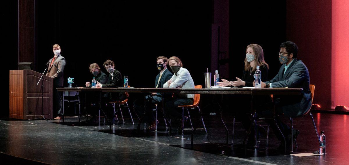 College Democrat Amanda Taylor gives an in-depth answer during the College Republicans, Democrats, and Libertarians debate in the Student Union Auditorium on Oct. 26, 2020