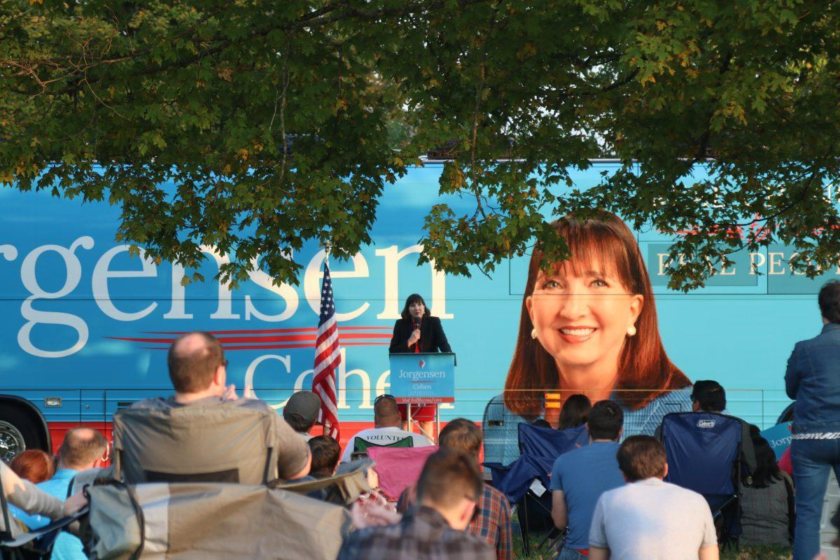 Jo Jorgensen speaks to supporters at her last stop during her bus tour at Lakeshore Park on Monday, October 19th, 2020.