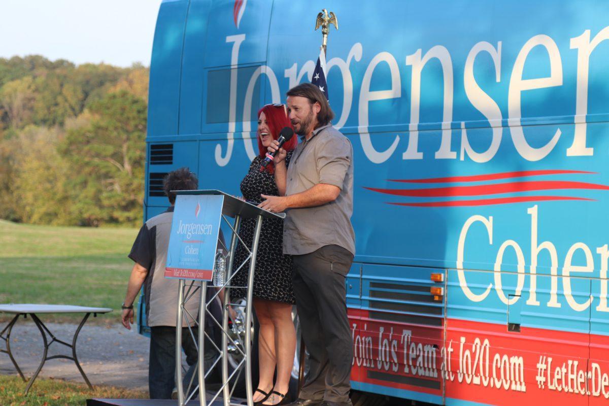 Guest speakers talk at Jo Jorgensen's rally at Lakeshore Park on Monday, October 19th, 2020.
