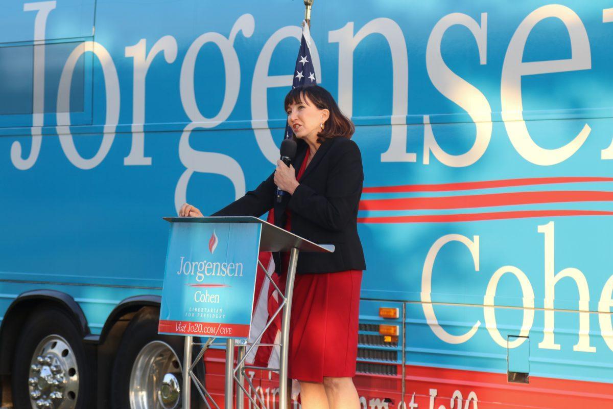 Jo Jorgensen speaks to supporters at her last stop during her bus tour at Lakeshore Park on Monday, October 19th, 2020.