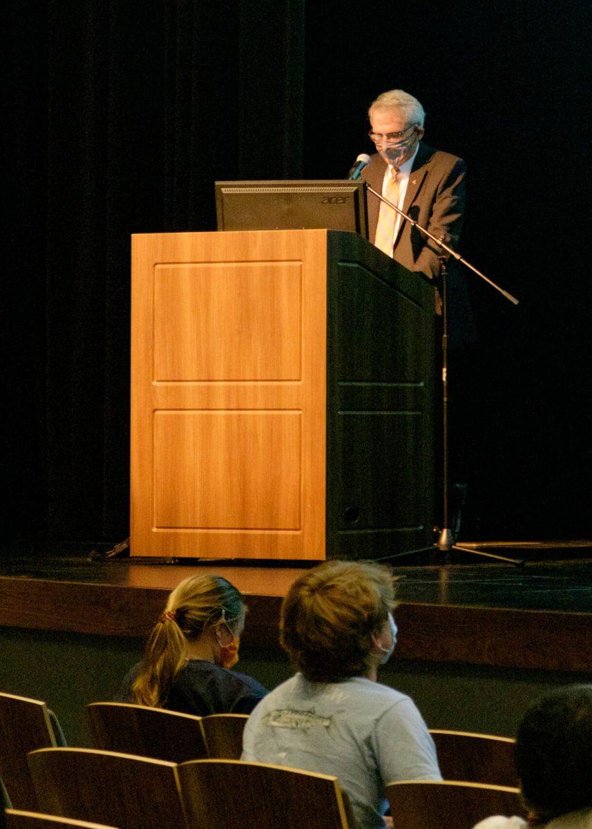 Provost Zomchick delivers an opening statement before the Ilyasah Shabazz discussion at the Student Union Auditorium on Oct. 7th, 2020. 