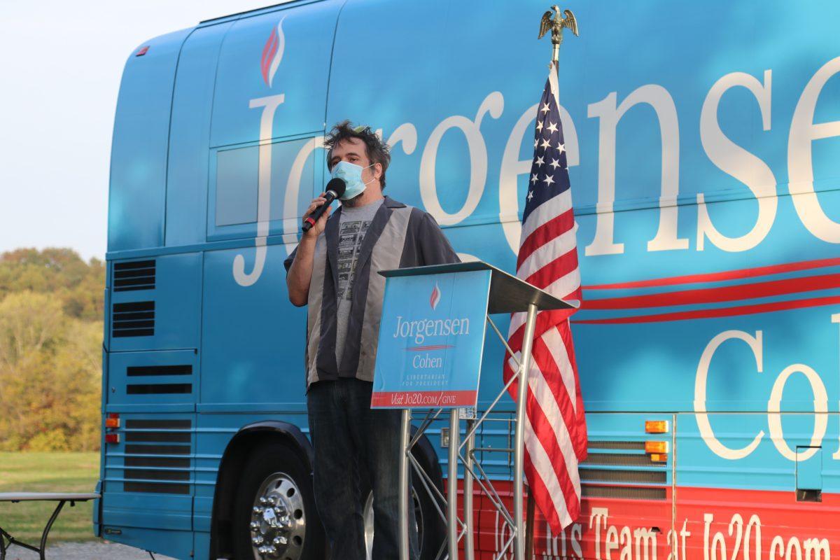 Guest speakers talk at Jo Jorgensen's rally at Lakeshore Park on Monday, October 19th, 2020.