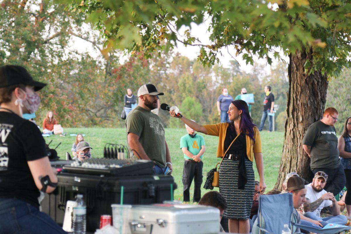 A supporter asks Jo Jorgensen a question during her rally on Monday, October 19th, 2020.