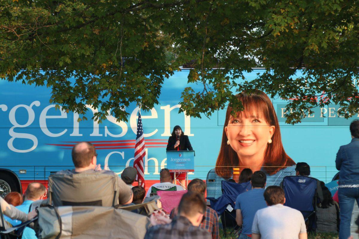 Jo Jorgensen speaks to supporters at her last stop during her bus tour at Lakeshore Park on Monday, October 19th, 2020.