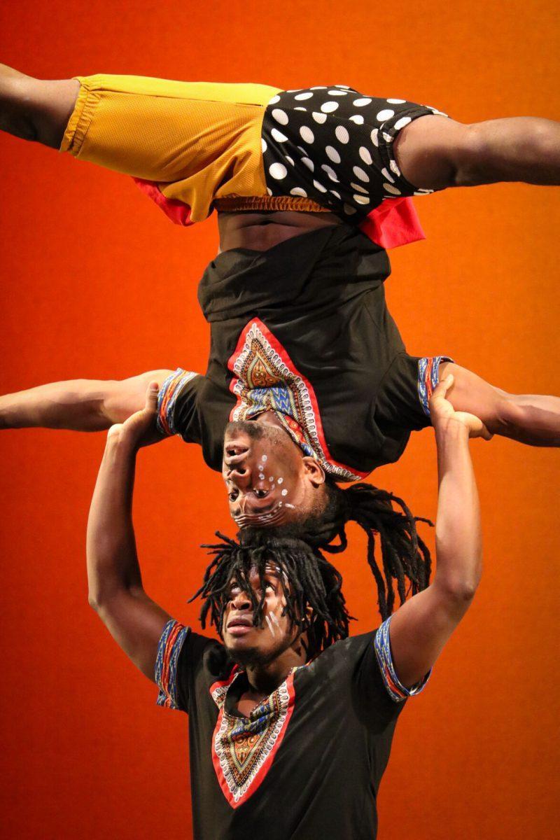 The ZuZu African Acrobats performing thrilling stunts for a captivated audience at The University of Tennessee on Feb. 22, 2021.
