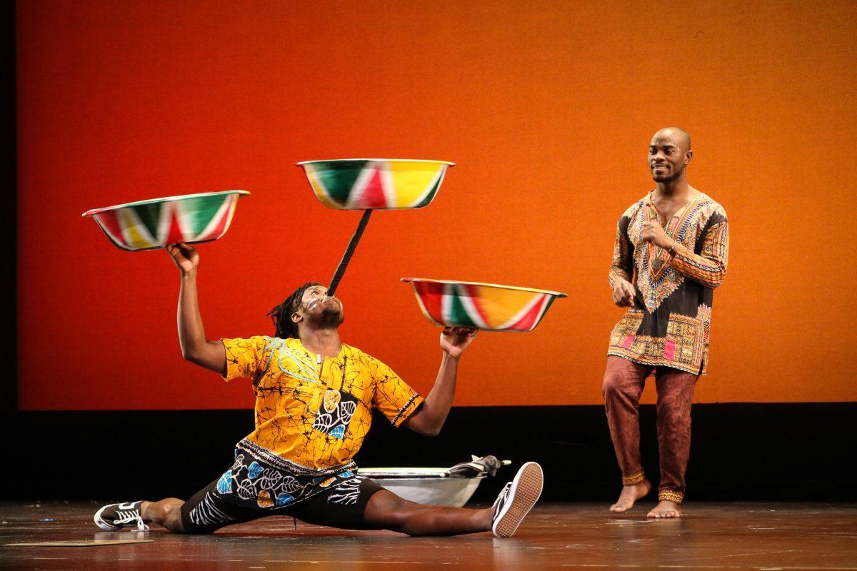 The ZuZu African Acrobats performing thrilling stunts for a captivated audience at The University of Tennessee on Feb. 22, 2021.