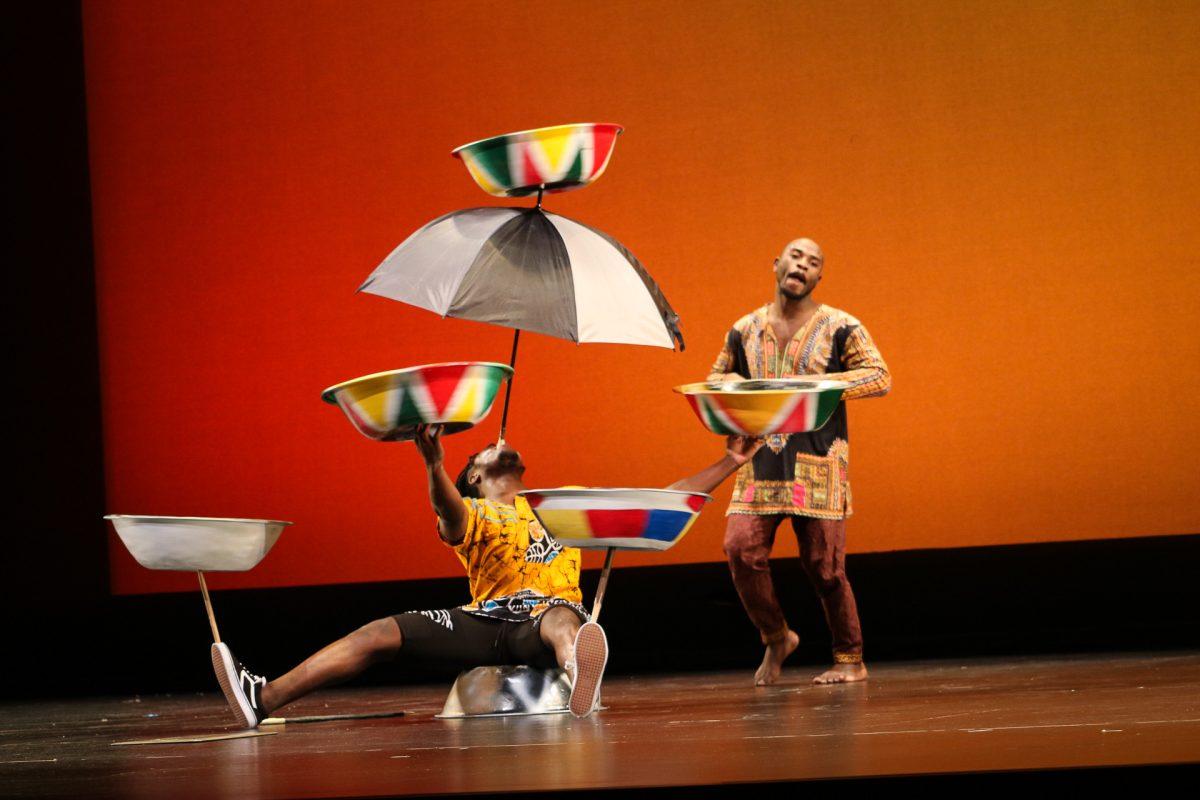 The ZuZu African Acrobats performing thrilling stunts for a captivated audience at The University of Tennessee on Feb. 22, 2021.