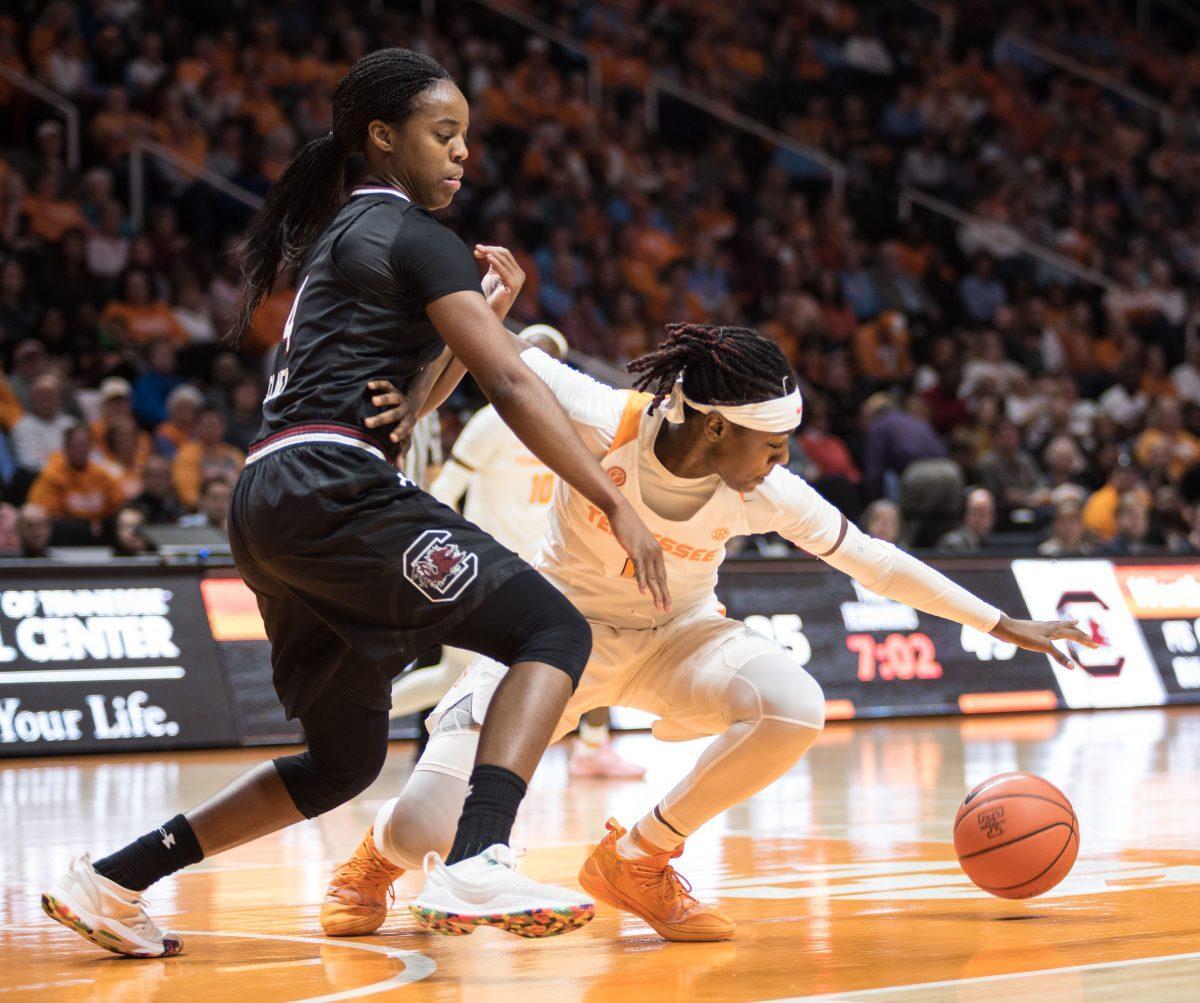 Rennia Davis, #0, during the game against South Carolina on Feb. 24, 2019 at Thompson-Boling Arena.