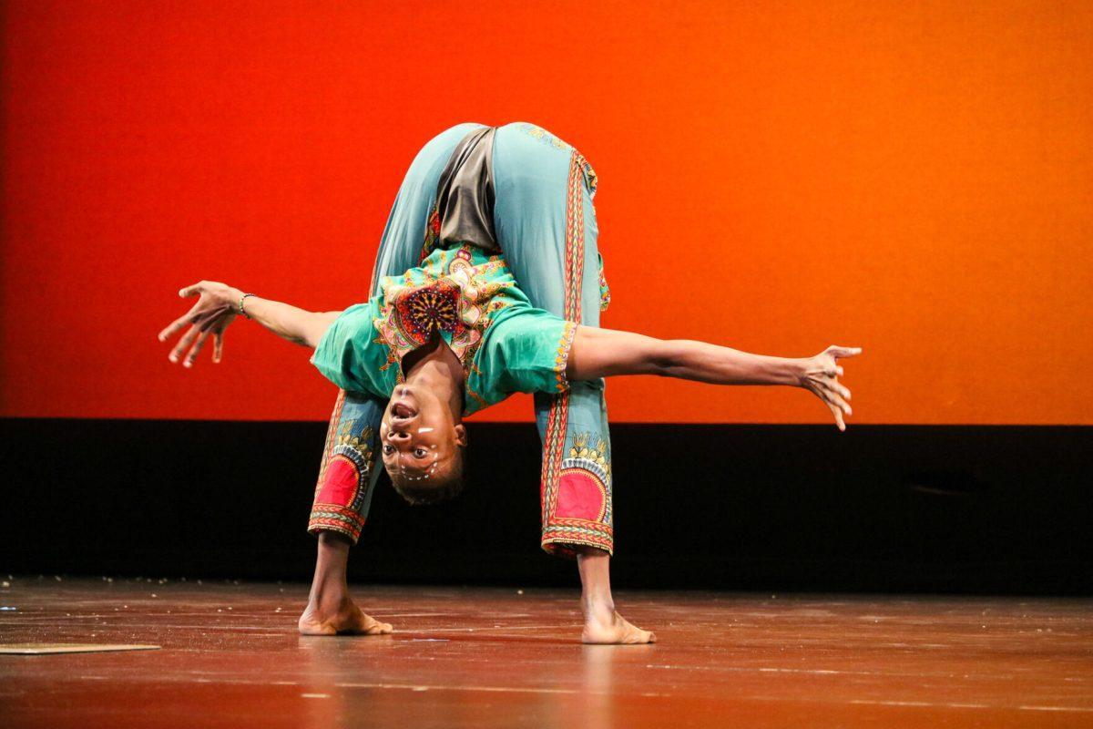 The ZuZu African Acrobats performing thrilling stunts for a captivated audience at The University of Tennessee on Feb. 22, 2021.