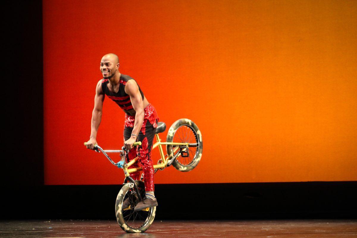 The ZuZu African Acrobats performing thrilling stunts for a captivated audience at The University of Tennessee on Feb. 22, 2021.