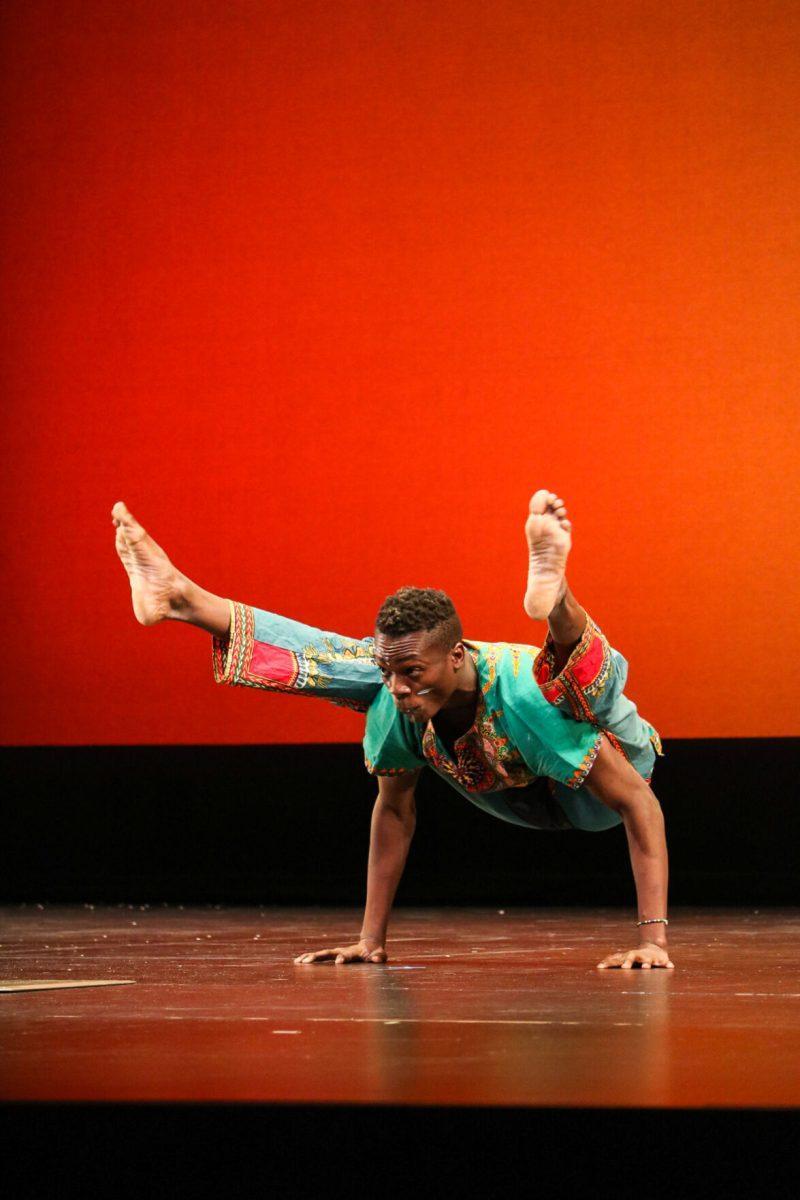 The ZuZu African Acrobats performing thrilling stunts for a captivated audience at The University of Tennessee on Feb. 22, 2021.