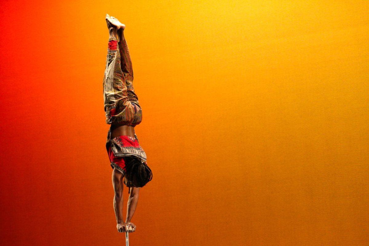 The ZuZu African Acrobats performing thrilling stunts for a captivated audience at The University of Tennessee on Feb. 22, 2021.