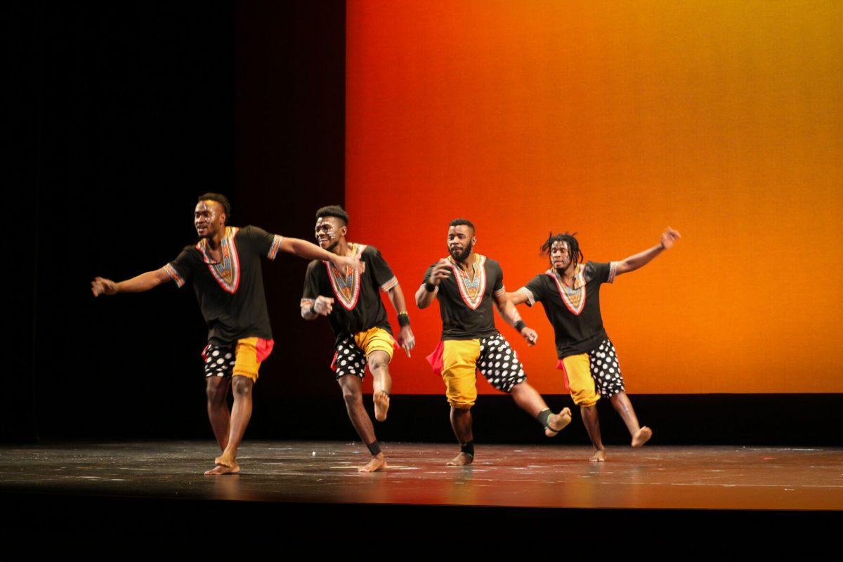 The ZuZu African Acrobats performing thrilling stunts for a captivated audience at The University of Tennessee on Feb. 22, 2021.