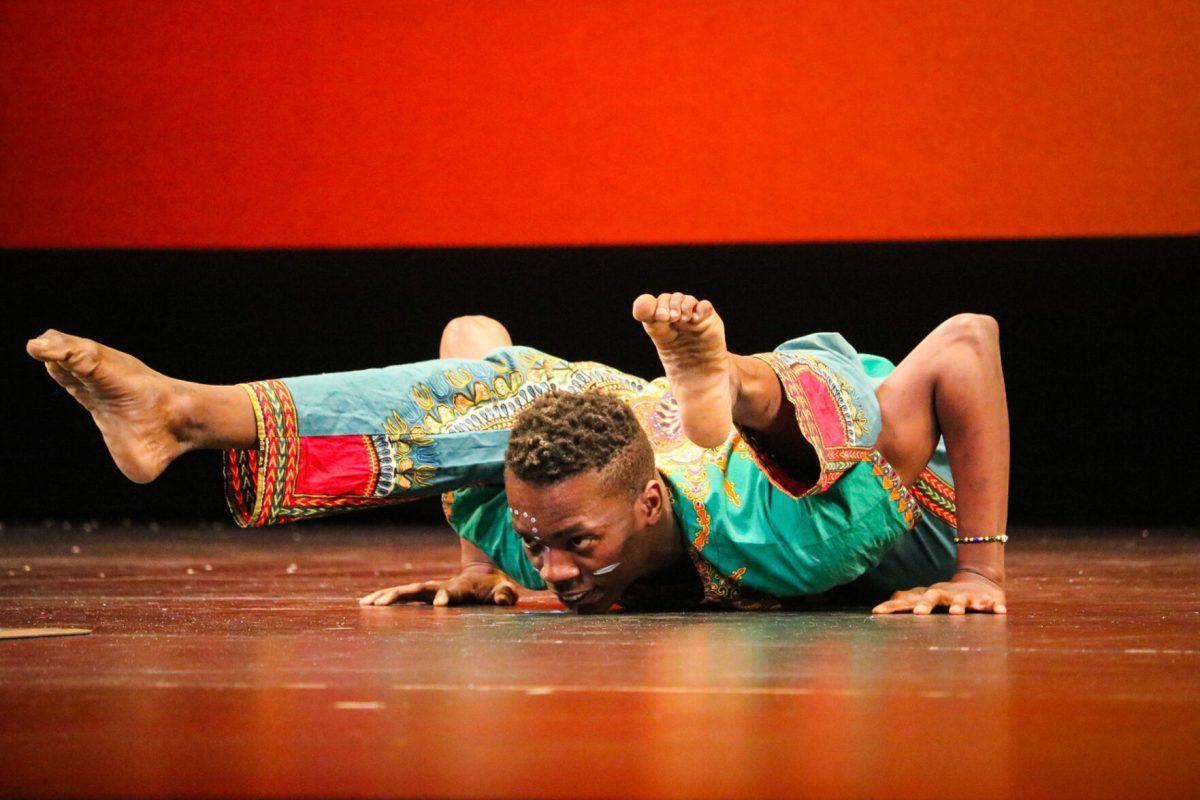 The ZuZu African Acrobats performing thrilling stunts for a captivated audience at The University of Tennessee on Feb. 22, 2021.