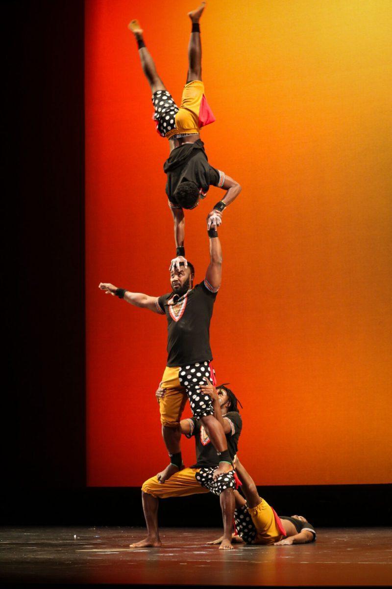 The ZuZu African Acrobats performing thrilling stunts for a captivated audience at The University of Tennessee on Feb. 22, 2021.