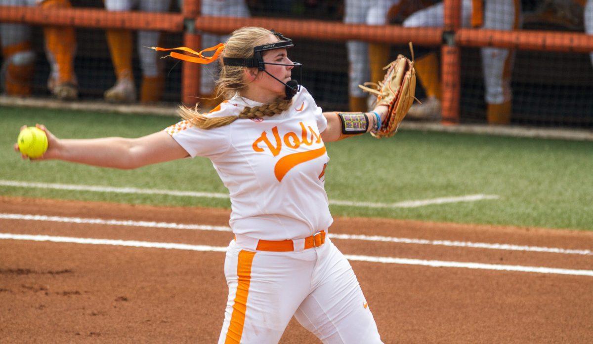 #14, Ashley Rogers prepares to pitch the ball during the NCAA Regional Final against the University of North Carolina on Sunday, May 19, 2019.
