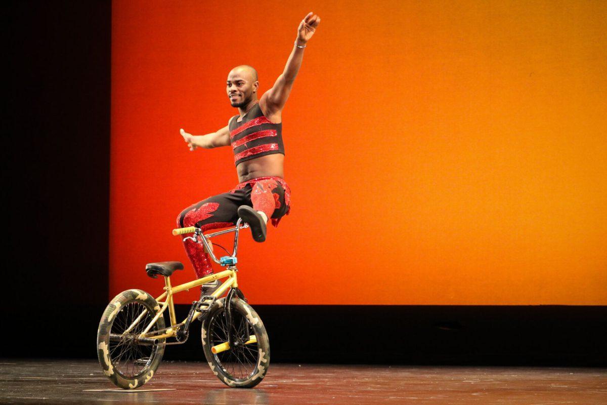 The ZuZu African Acrobats performing thrilling stunts for a captivated audience at The University of Tennessee on Feb. 22, 2021.
