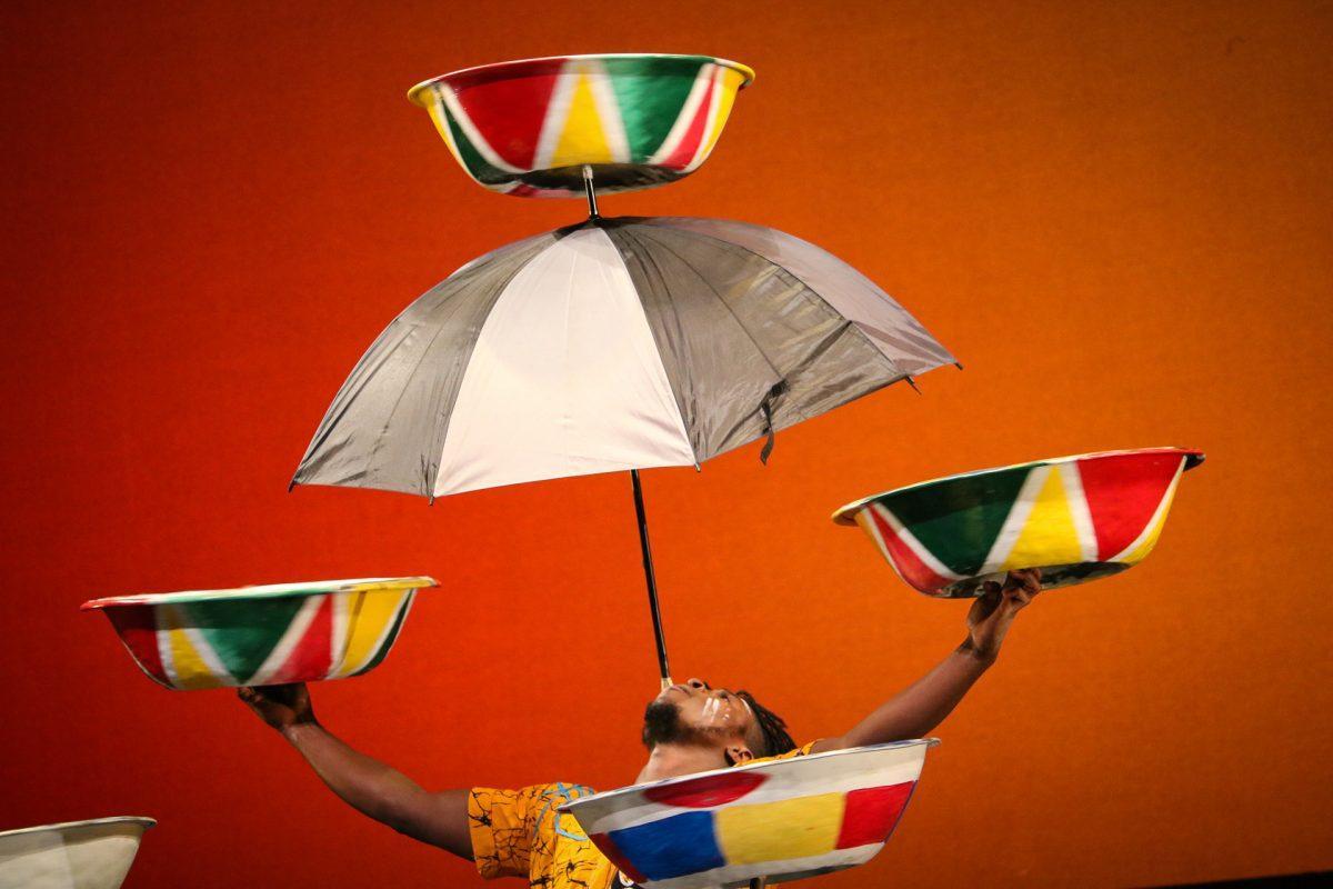 The ZuZu African Acrobats performing thrilling stunts for a captivated audience at The University of Tennessee on Feb. 22, 2021.
