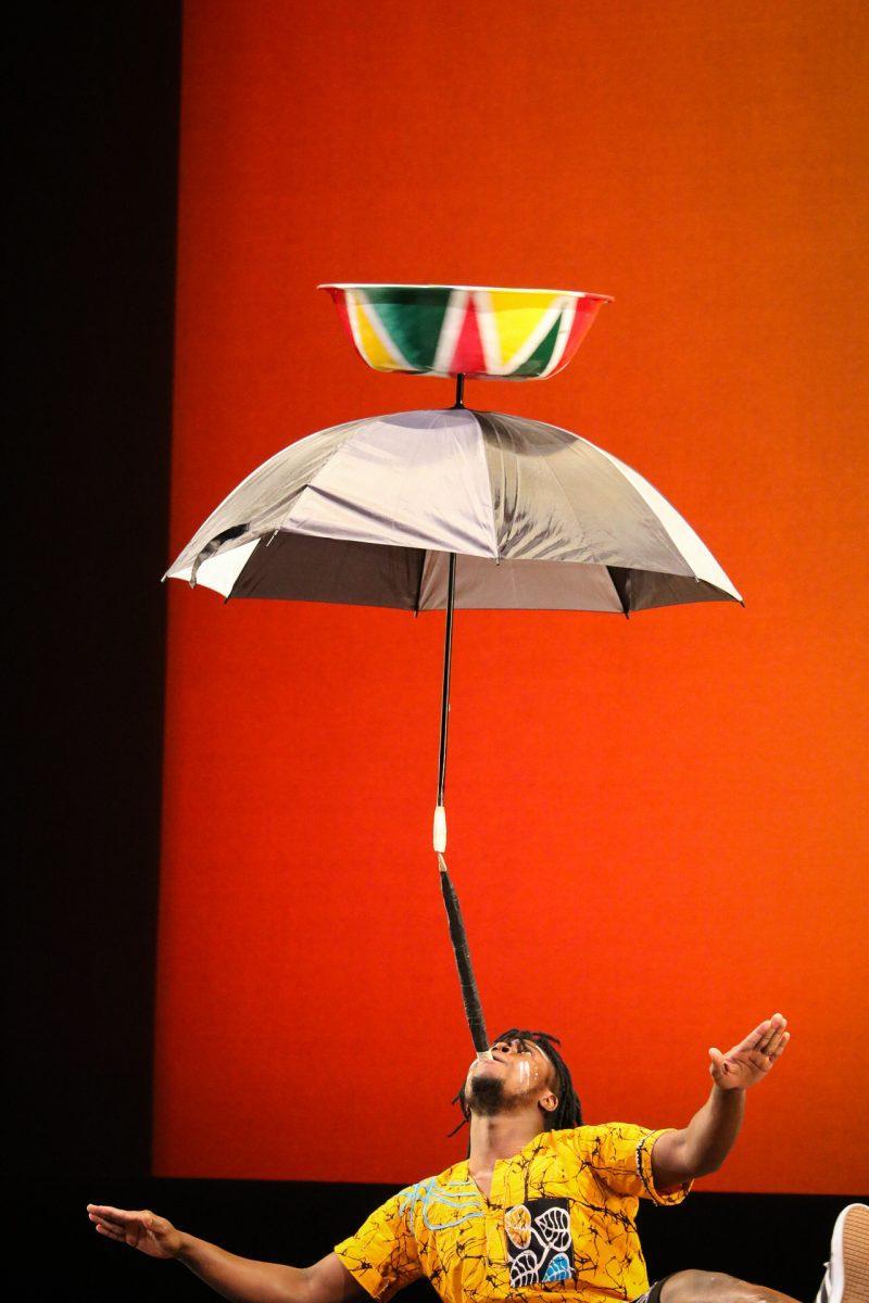 The ZuZu African Acrobats performing thrilling stunts for a captivated audience at The University of Tennessee on Feb. 22, 2021.
