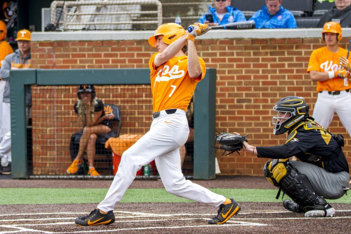 #7 Jake Rucker at bat during a game against Missouri on Saturday, May 4. 