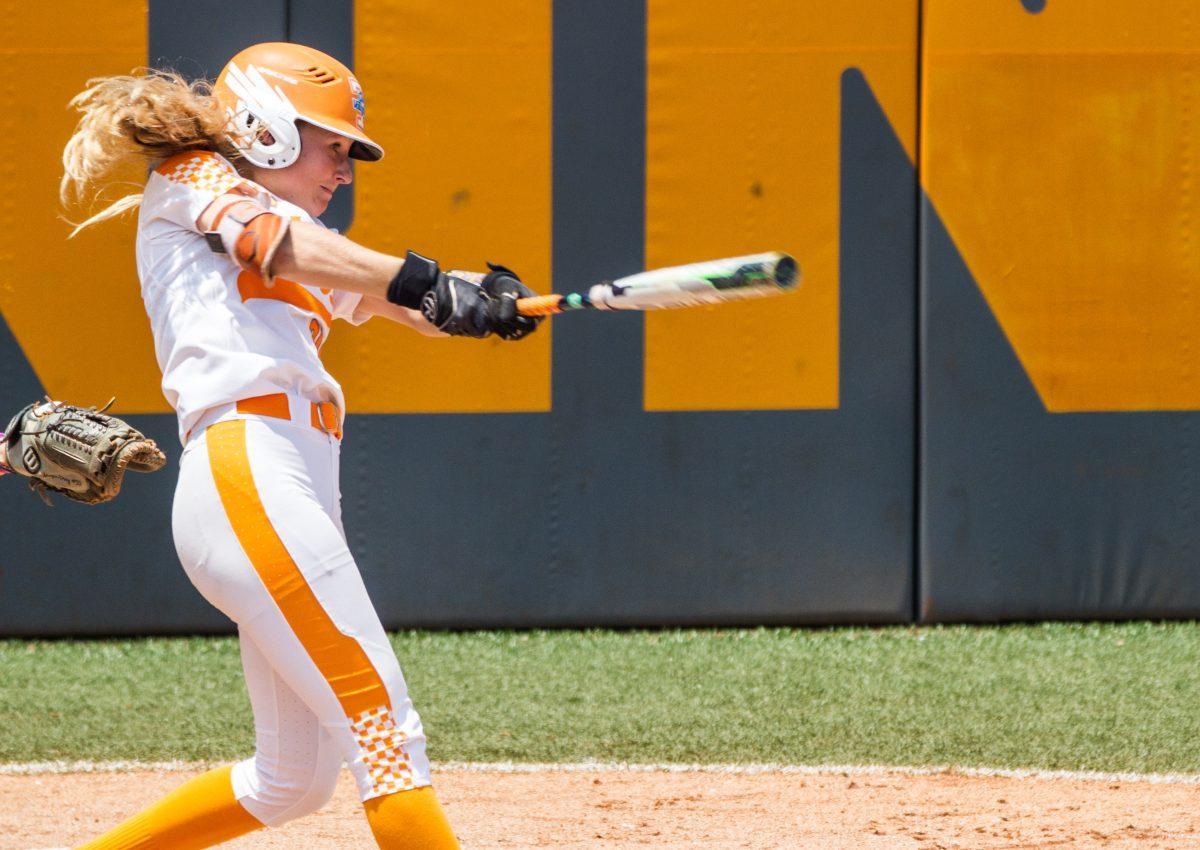 #24, Cailin Hannon after hitting the ball during the NCAA Regional Final against the University of North Carolina on Sunday, May 19, 2019.