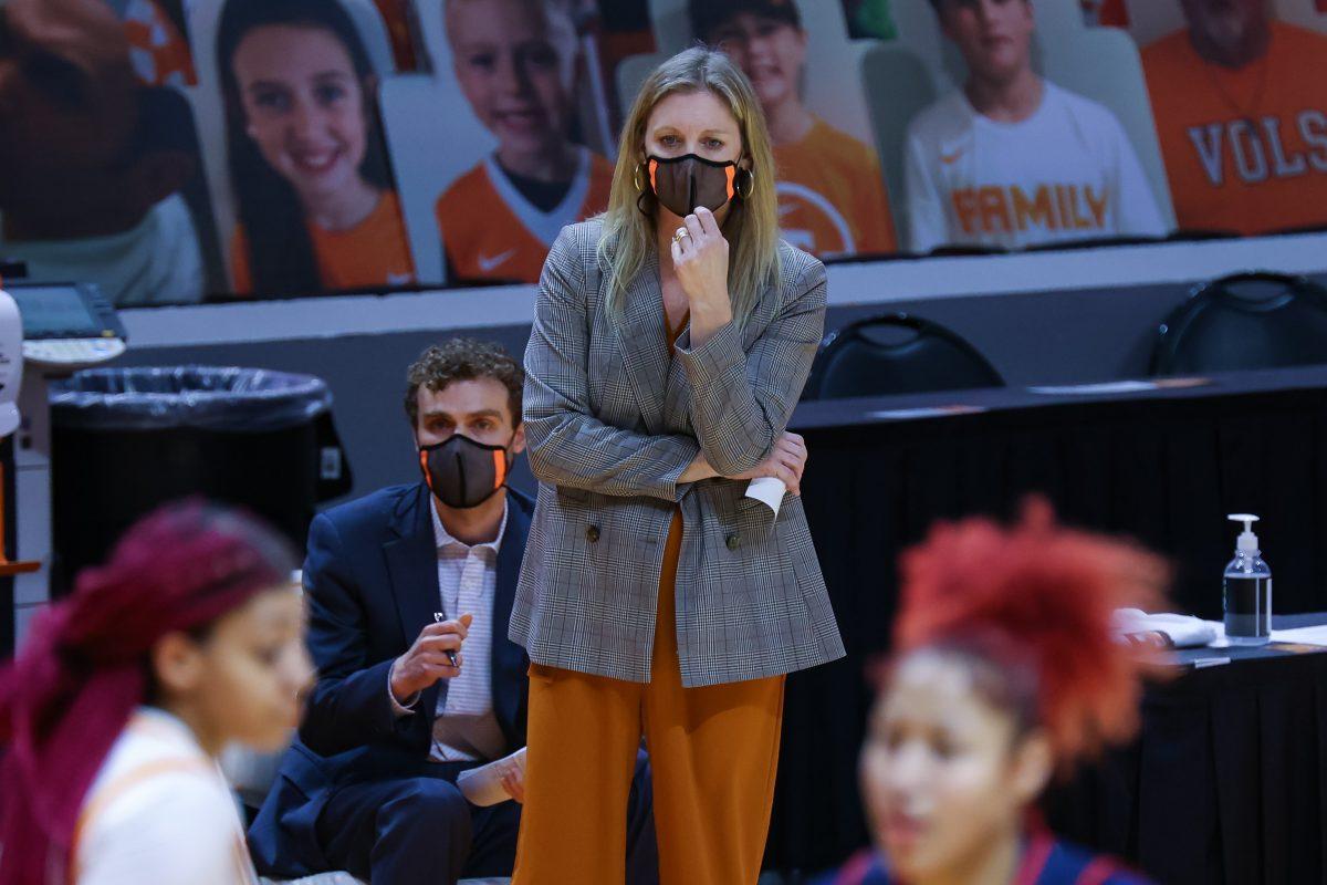 Jan 28, 2021; Knoxville, Tennessee, USA; Tennessee Lady Vols head coach Kellie Harper during the first half against the Ole Miss Rebels at Thompson-Boling Arena. Mandatory Credit: Randy Sartin-USA TODAY Sports