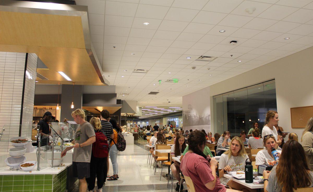 Students stand in line at the Fresh Food Company located on the first level of Stokely Hall. Their menu and hours can be found on Vol Dining's website and ranges from pizza to international foods including gluten free and vegan options.  