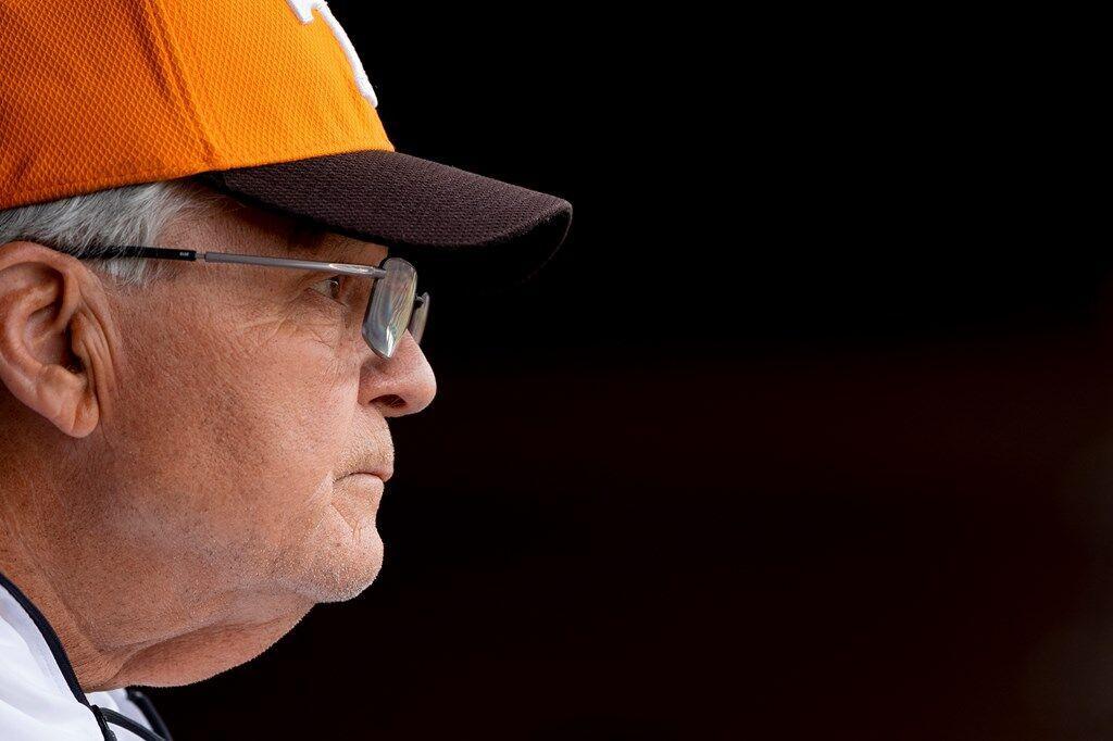 KNOXVILLE, TN - April 23, 2021 - Co-Head Coach Ralph Weekly of the Tennessee Lady Volunteers during the game between the Georgia Bulldogs and the Tennessee Lady Volunteers at Sherri Parker Lee Stadium in Knoxville, TN. Photo By Andrew Ferguson/Tennessee Athletics