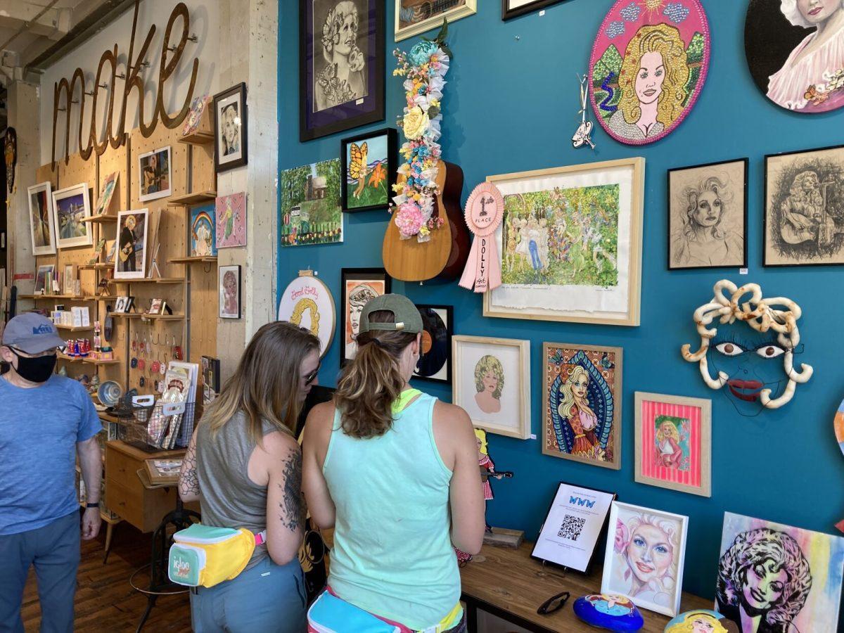 Customers at Rala in Old City shop for Dolly Parton-themed art made by regional and local artists