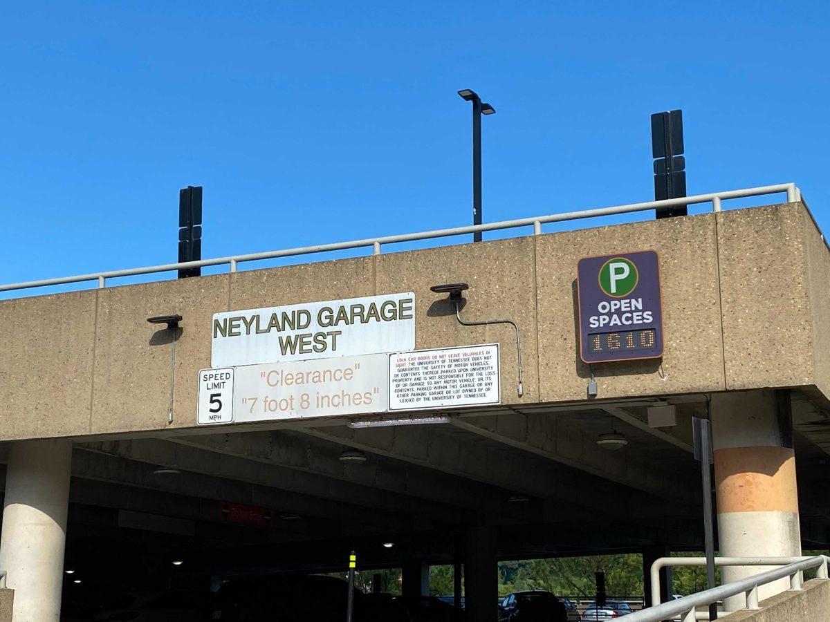 A parking garage counter at Neyland Parking Garage shows available spots on Aug. 20, 2021.