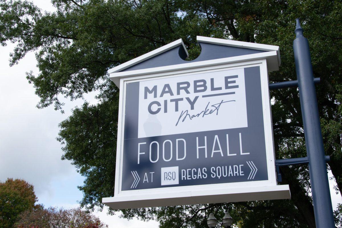 Sign for Knoxville's new Marble City Market food hall, located in Regas Square, on Friday Oct. 22, 2021.