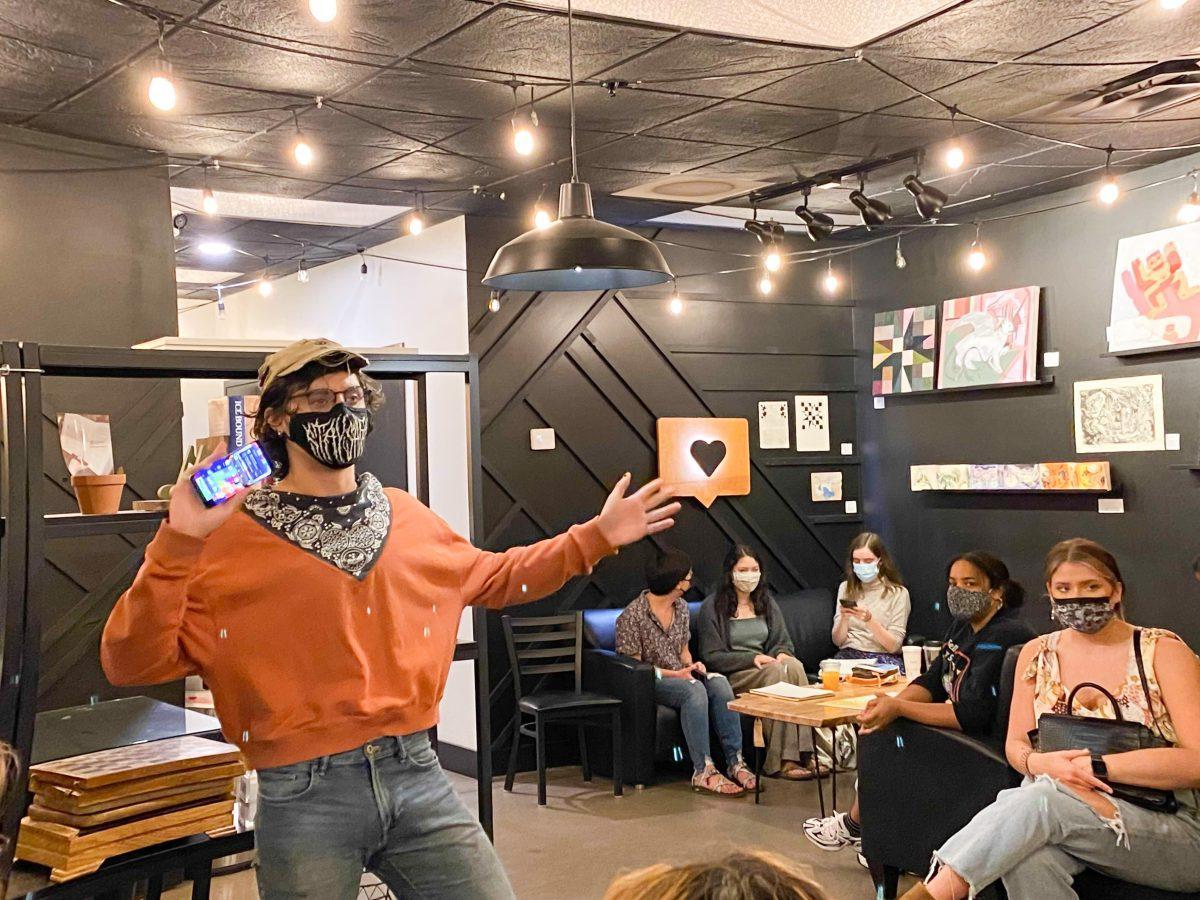 UT's literary magazine The Phoenix hosts a poetry night at The Golden Roast coffee house on Melrose with both scheduled poets and open-mic on Friday Oct. 8, 2021.
