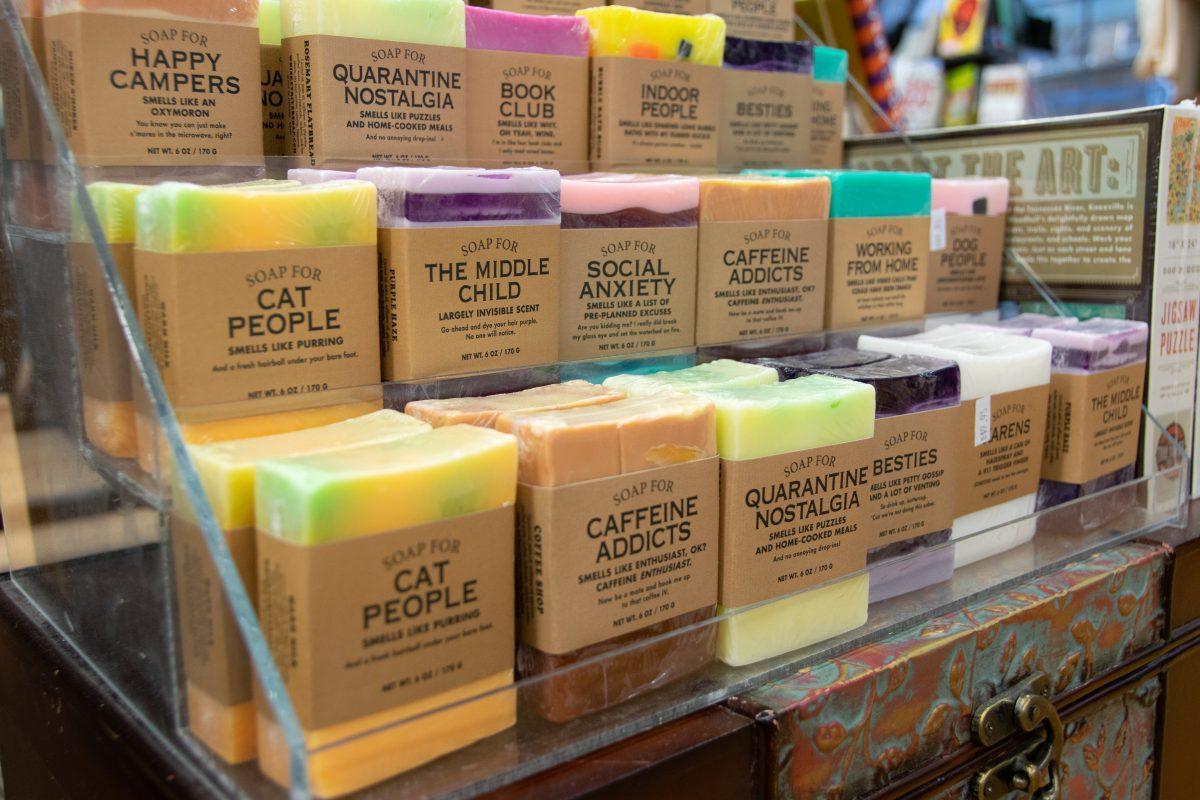 Union Ave Books is a vendor for Whiskey River Soap Co. and offers a variety of scents in-store. Thursday Oct. 21, 2021.