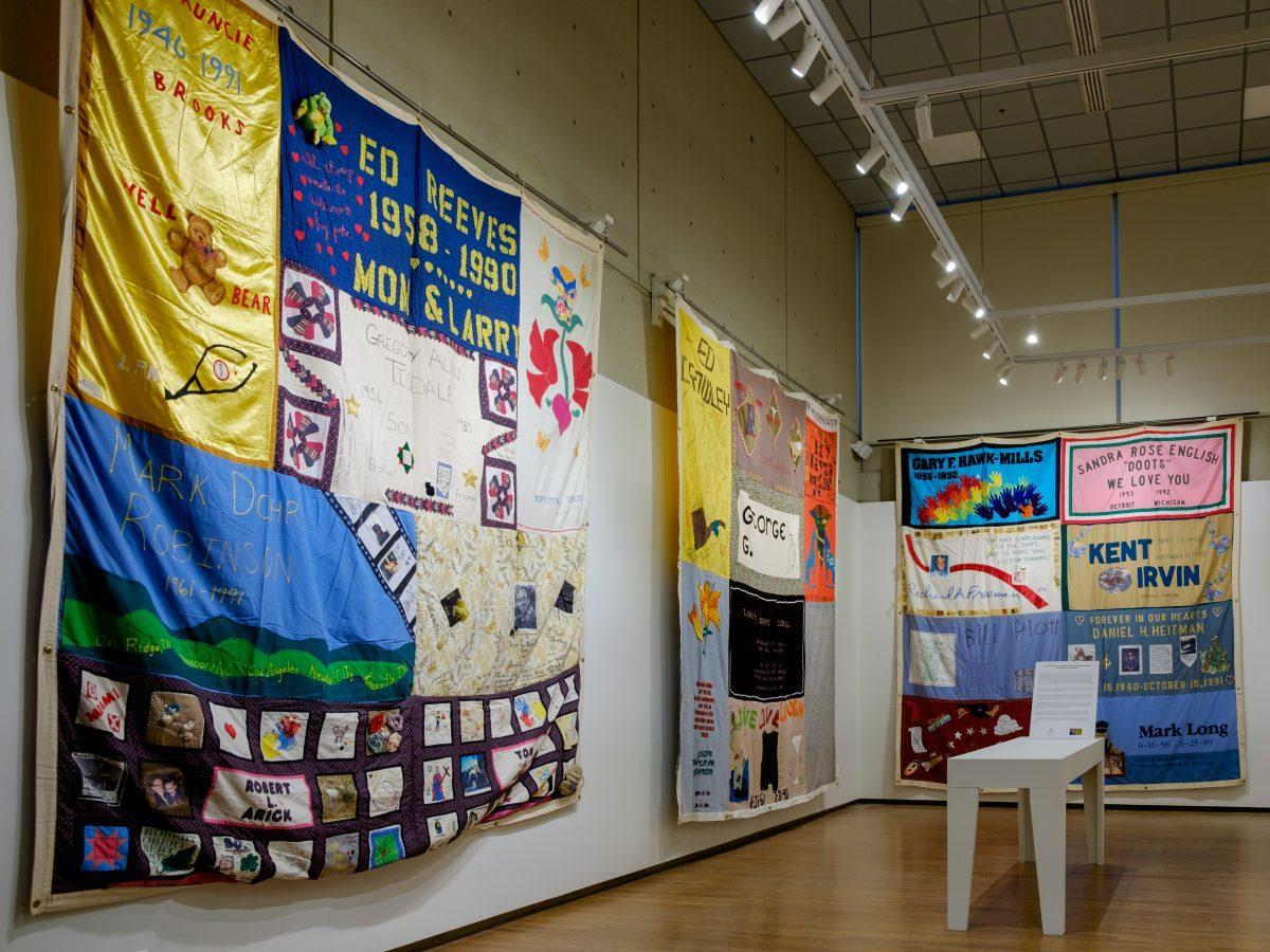 Sections of the AIDS Memorial Quilt on display in Ewing Center in the Arts and Architecture Building in Knoxville, TN, photographed on Nov. 11, 2021.  