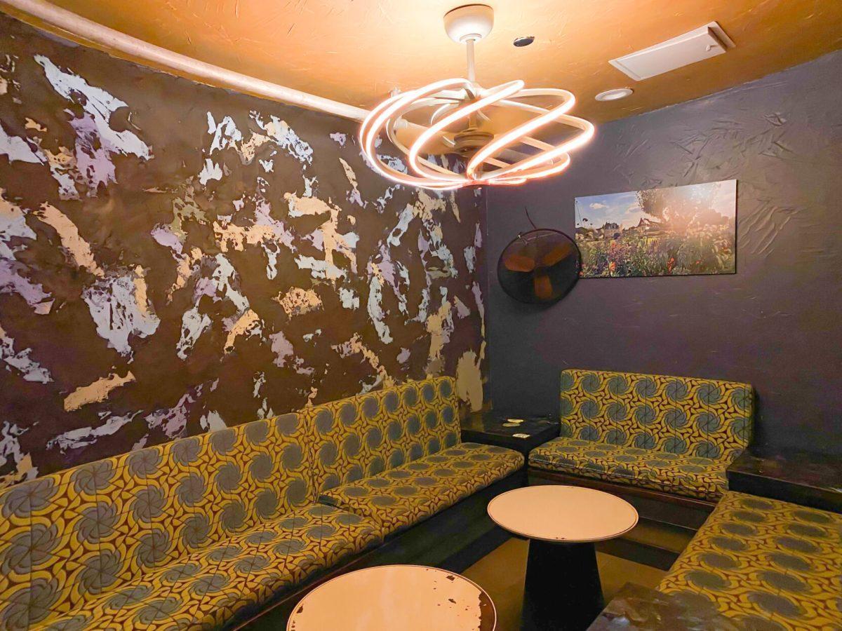 Seating and lounge area inside Bernadette's Crystal Gardens, a crystal-themed bar in Market Square, on Wednesday Nov. 10, 2021.
