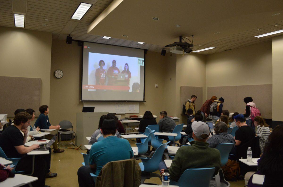 Students and staff gathered in Hodges Library 253 for a celebration of the 200th birthday of Frederick Douglass that included an assortment of food and a Livestream with groups across the country. 