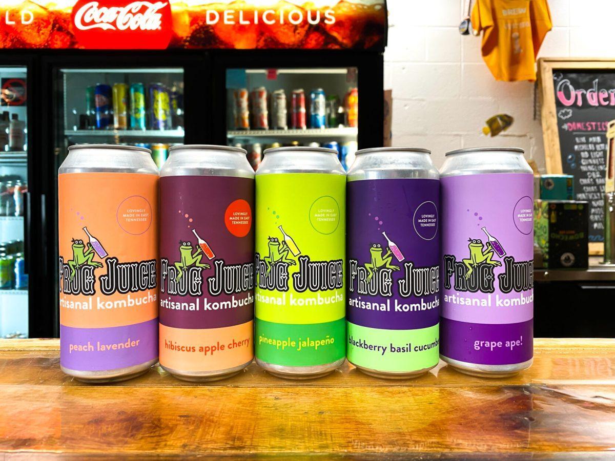 A sample of the different flavors that Frog Juice Kombucha sells at locations such as the Boocherie on Sutherland Ave. 