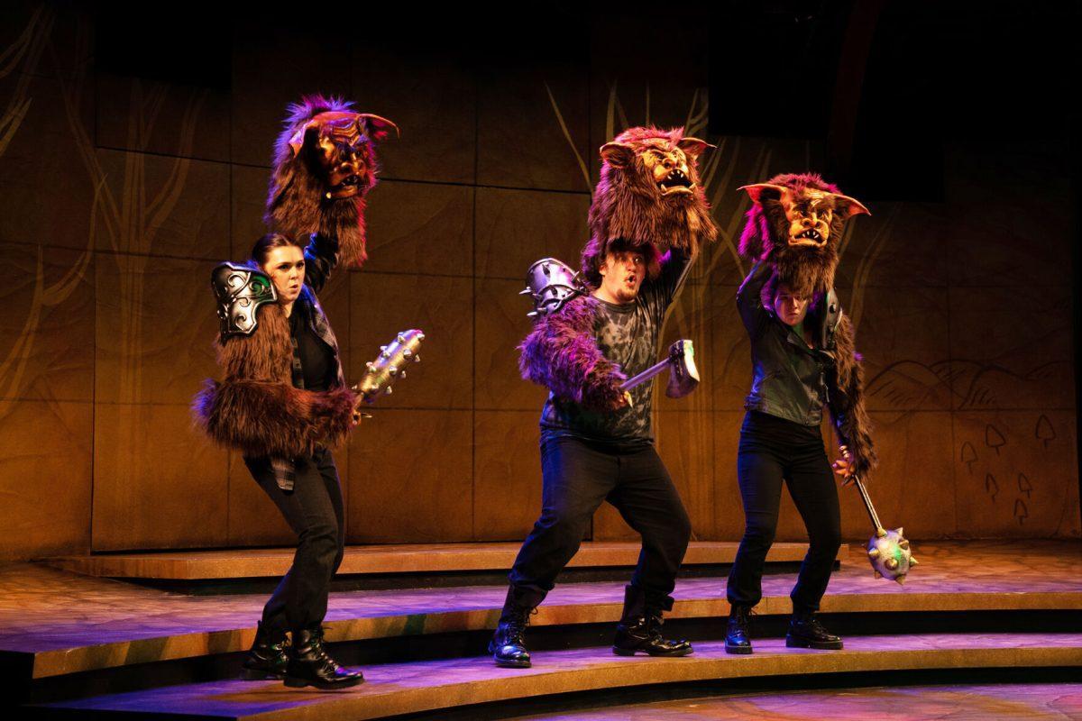 Michala Plato, Garrett Wright and Ella Trisler as puppeteers in the "Dungeons and Dragons" inspired world of "She Kills Monsters" 