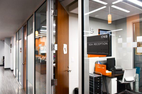 Outside of the SGA office in the Student Union, open for questions or walk-ins for students. 