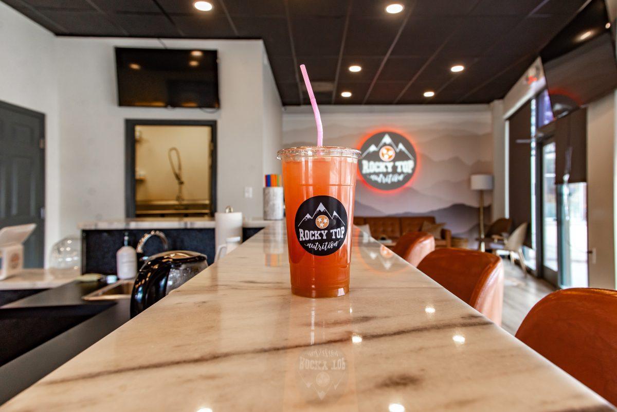A strawberry lemonade tea prepared at Rocky Top Nutrition, a health shop in Knoxville offering a variety of protein shakes, teas and additional drinks and snacks. Wednesday Mar. 16, 2022.