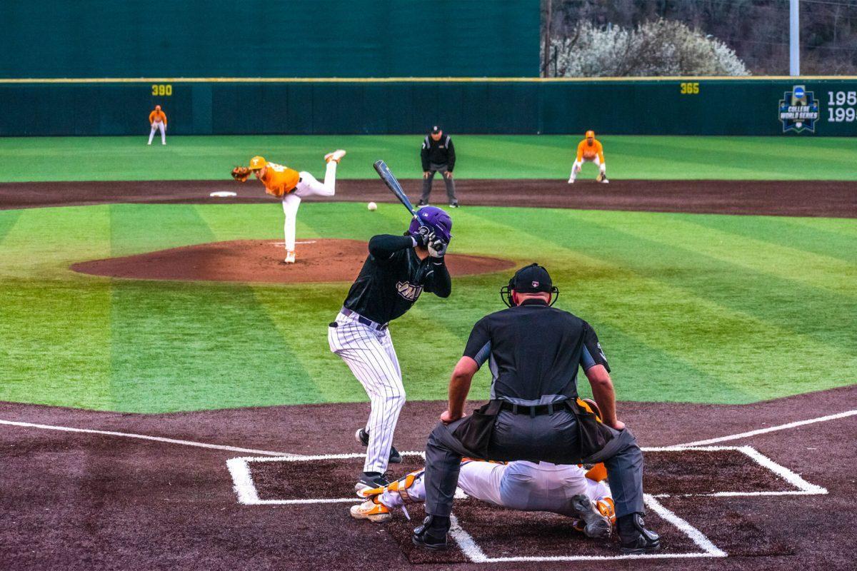No. 42 Jake Fitzgibbons pitches against JMU at Lindsey Nelson Stadium. Wednesday, Mar 9, 2022.