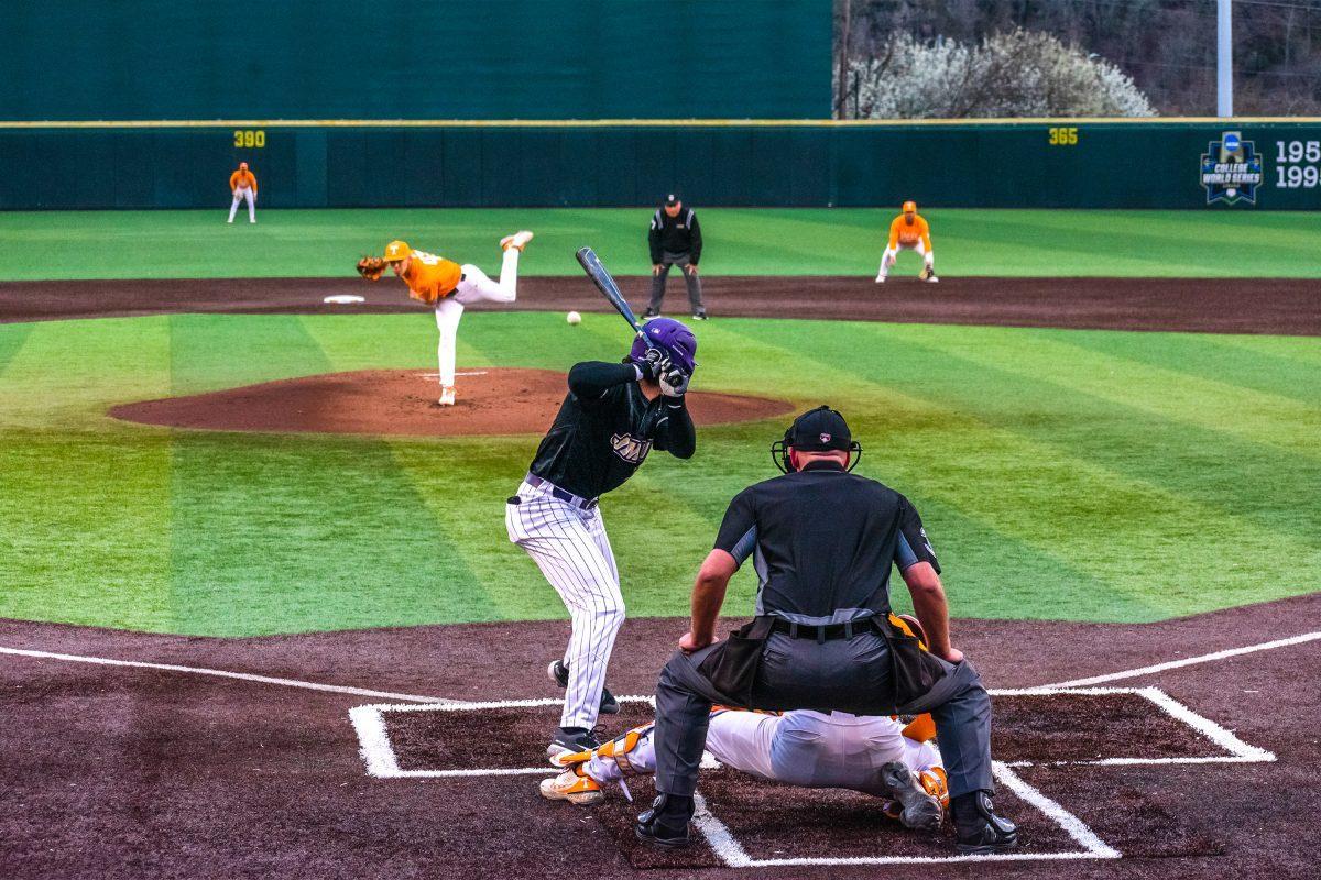 No. 42 Jake Fitzgibbons pitches against JMU at Lindsey Nelson Stadium. Wednesday, Mar 9, 2022.