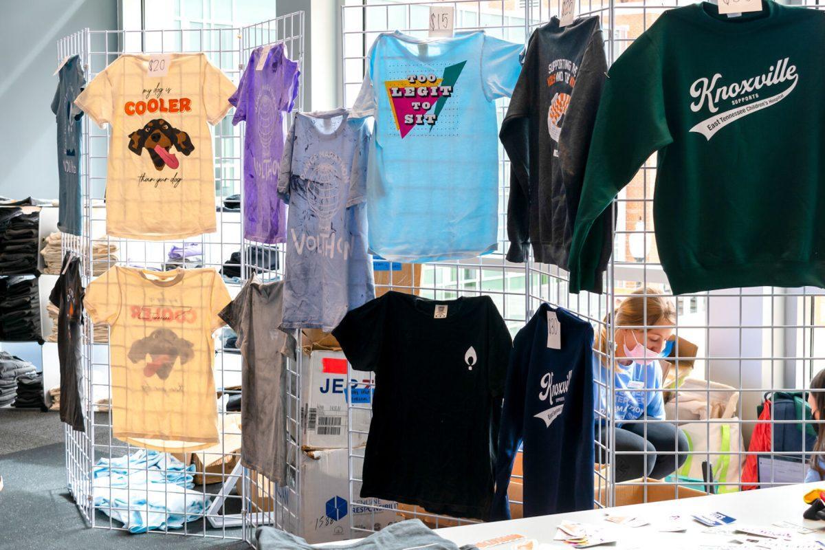 Merchandise available for UT students attending the 2022 Volthon event in the Student Union on Saturday Feb. 26.