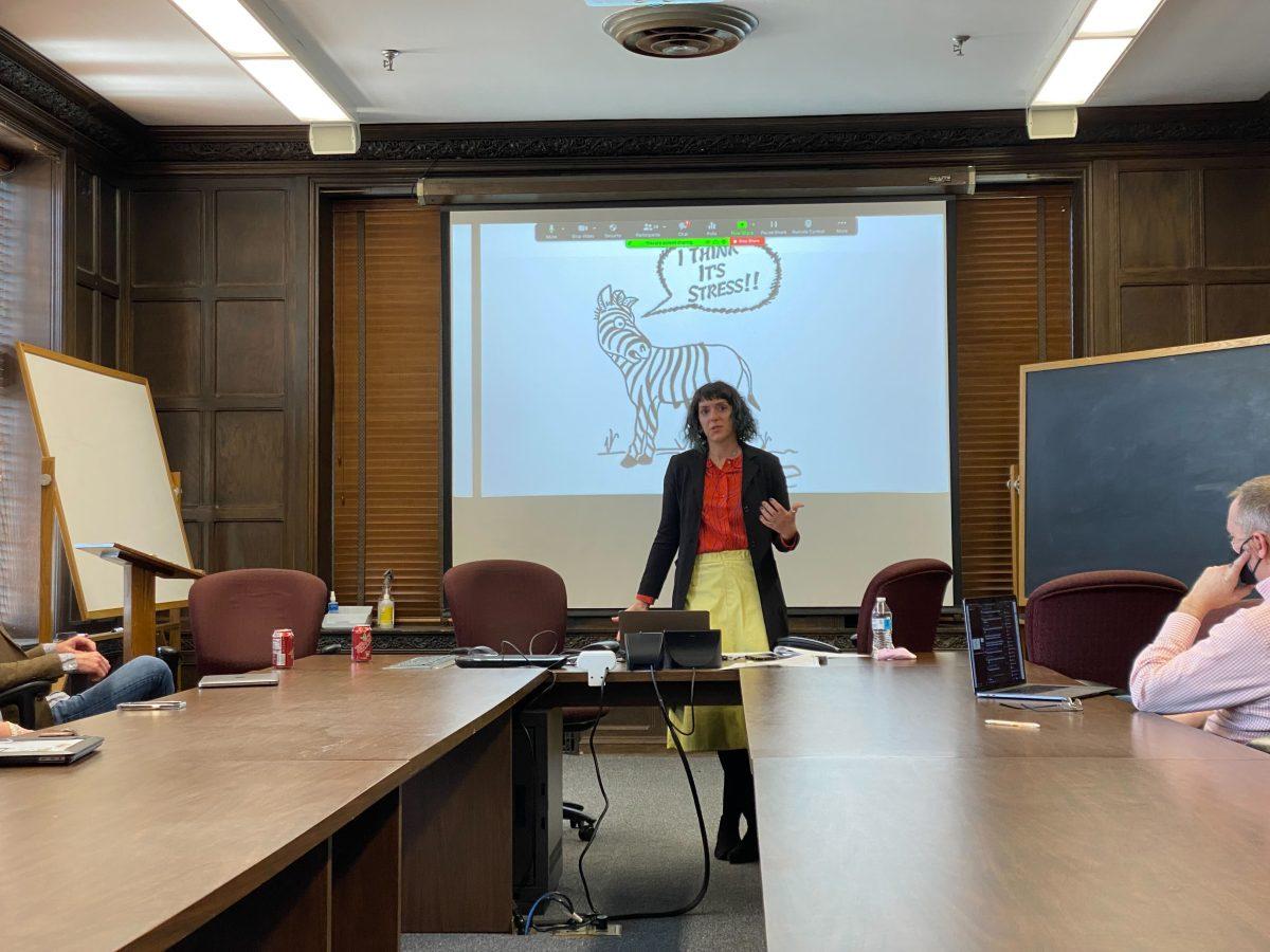 Melanie Brewster, associate professor of counseling psychology at Columbia University, gives a lecture on atheism and atheist community in the Austin Peay Building on April 1, 2022.