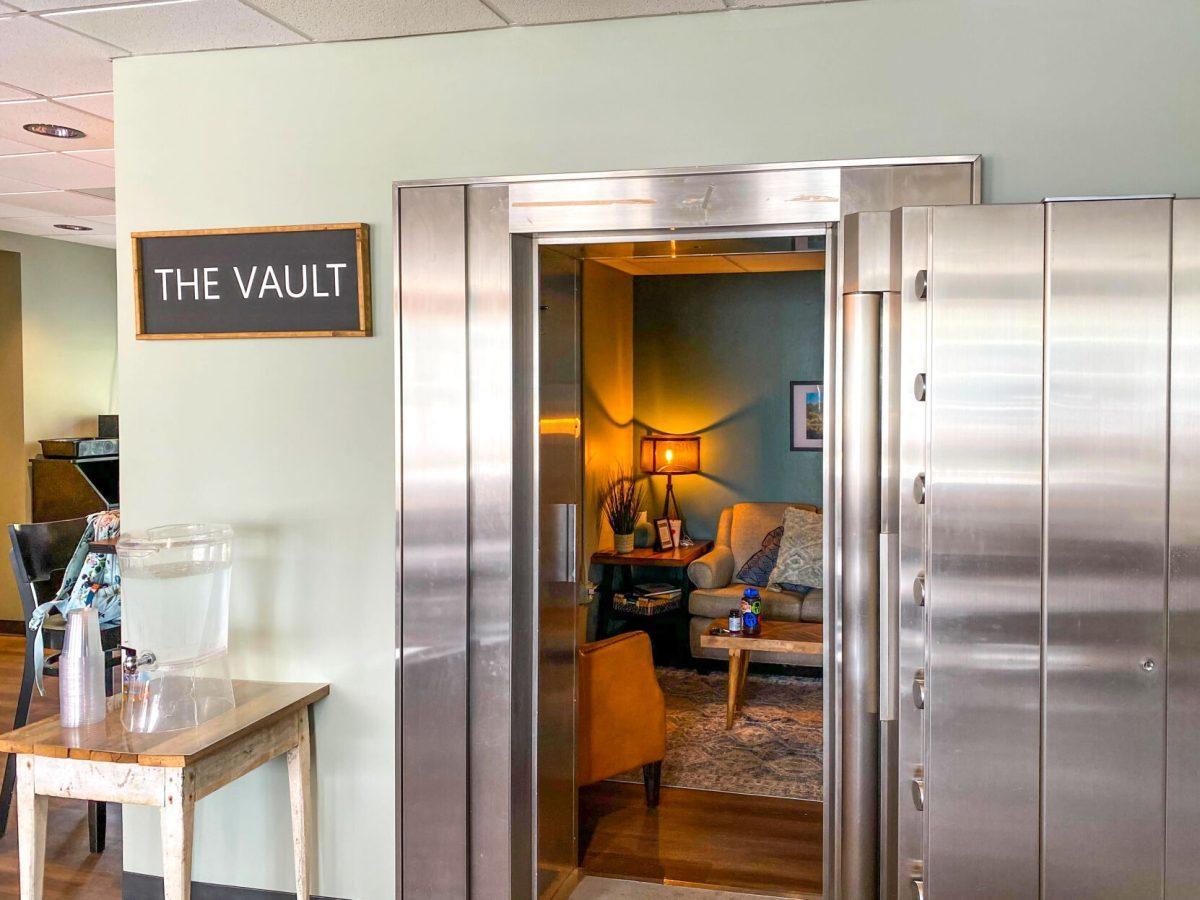 CommonPlace Coffee is housed in a renovated bank building and utilizes the previous vault as a lounge and study space to enjoy drinks and company, titled 'The Vault'. Photo taken Wednesday Apr 6, 2022.