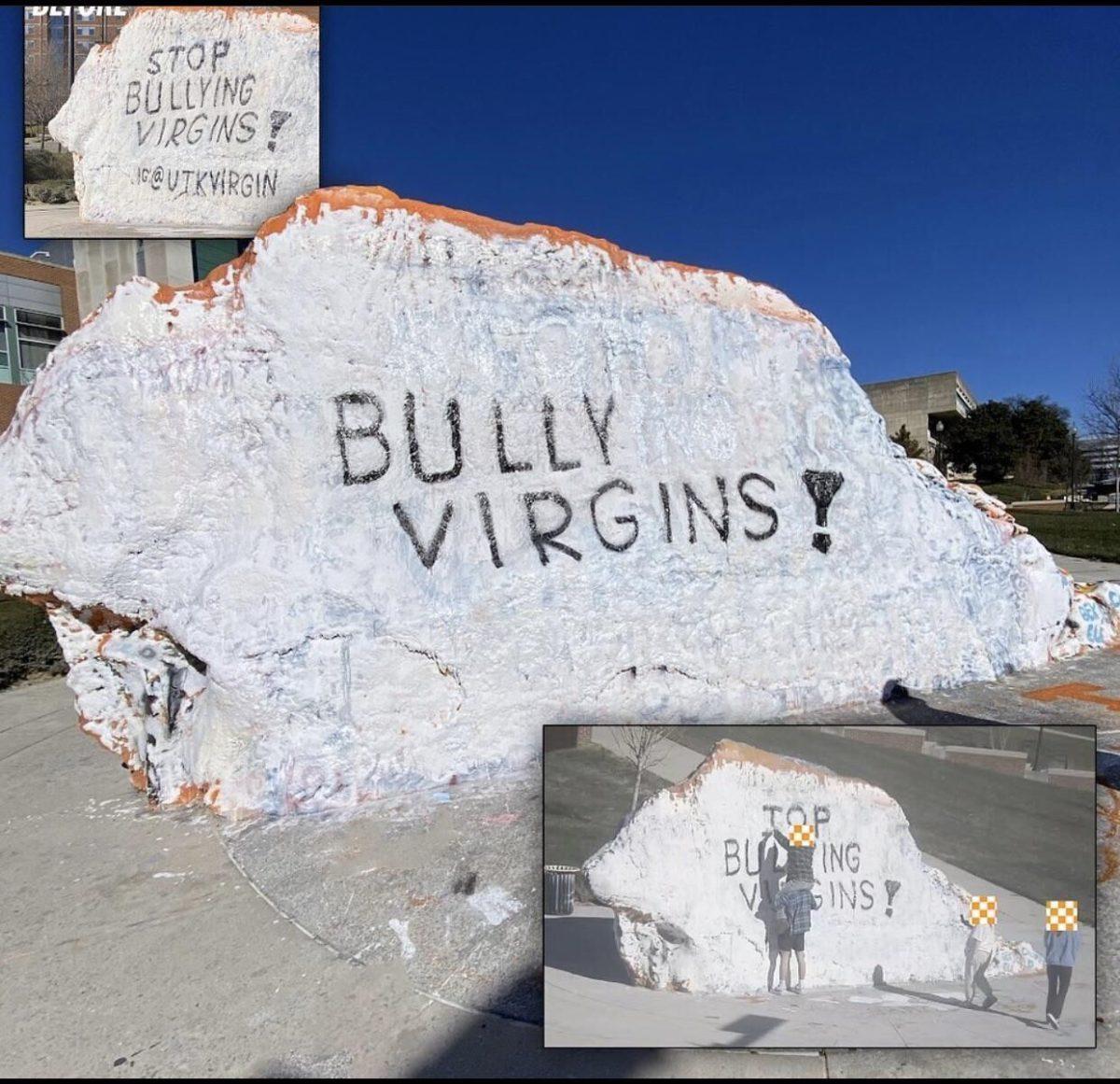 In January 2021, the UTK Virginity Club tagged the Rock with an anti-bullying message, but other students selectively painted over the word "stop" to make a pro-bullying message, which the club said was "the worst anti-Virgin vandalism hate act" on campus.